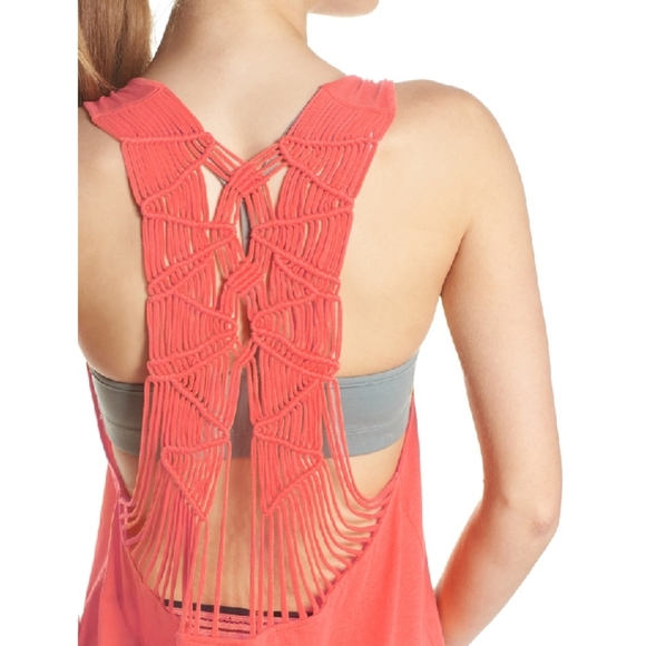 Free People Wider Macrame Knotted Tank Top Peach S - Picture 4 of 13
